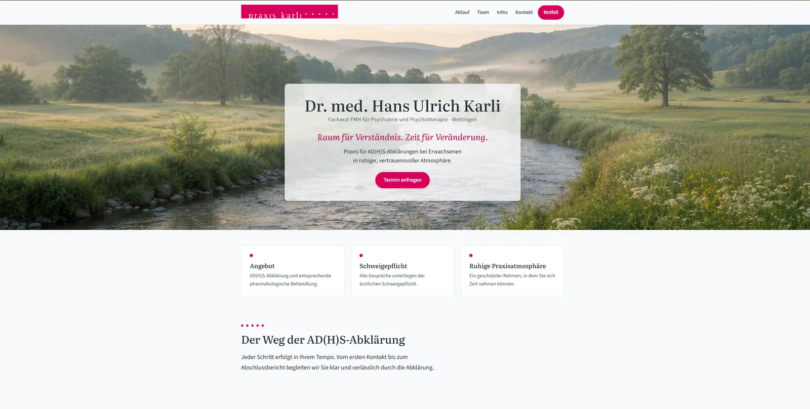 Von Smart Solution erstellte Website für Praxis Karli, freundliche Startseite mit Terminbuchung
